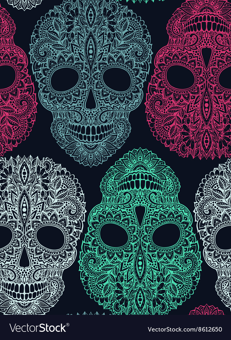 Hand Drawn Seamless Pattern With Human Skulls Vector Image