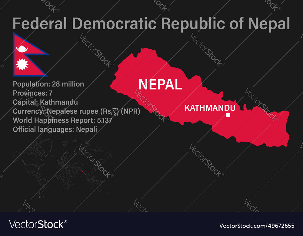 Highly Detailed Nepal Map With Flag Capital And Vector Image