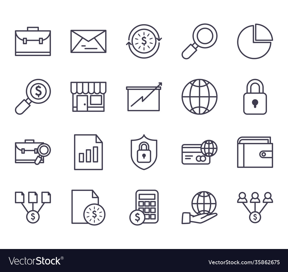 Business Line Style Icon Collection Design Vector Image