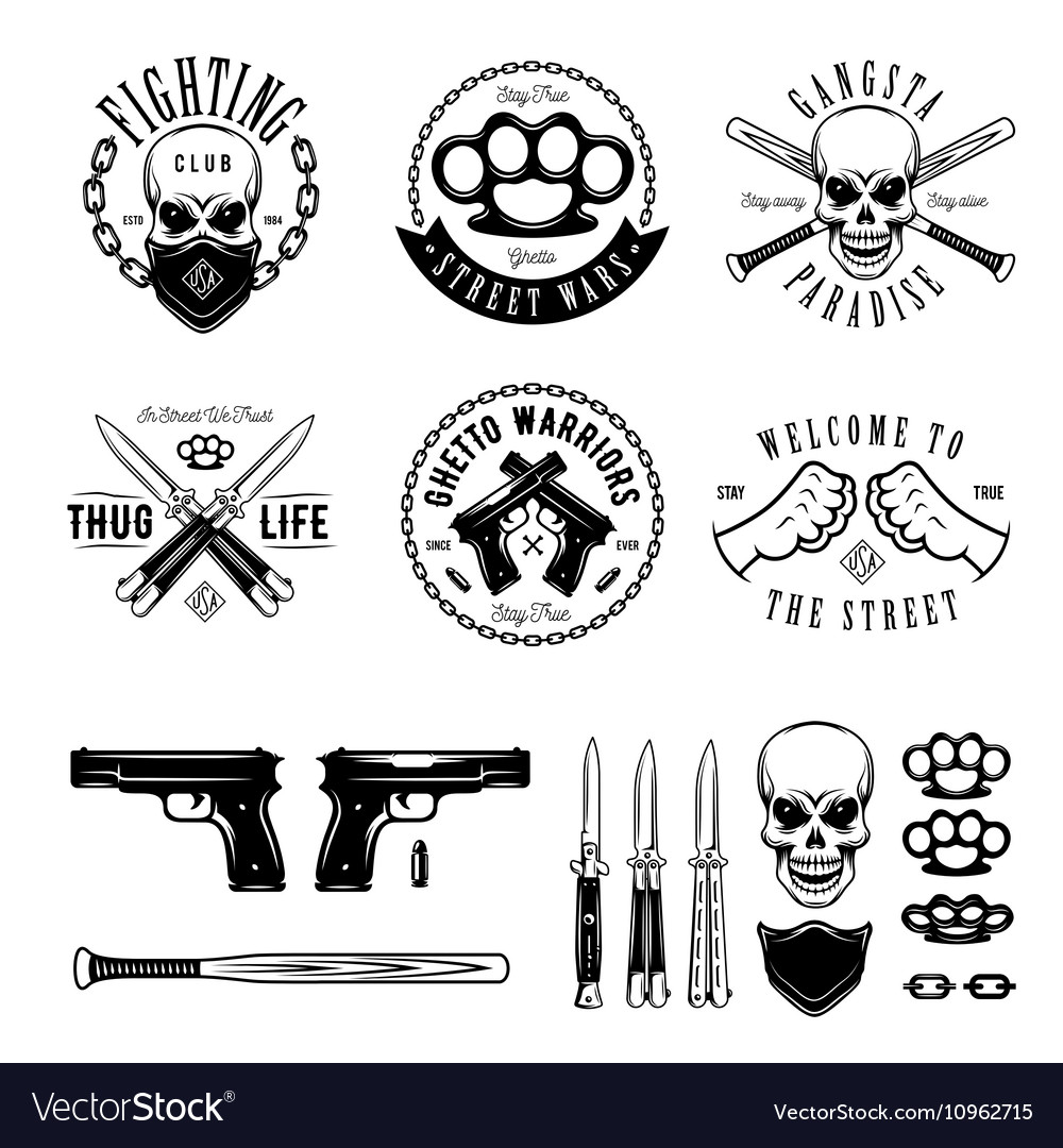 Gangster Monochrome Labels Badges Emblems And Vector Image