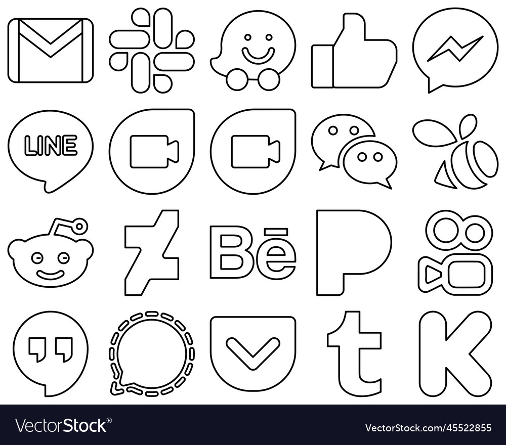 20 Versatile Black Outline Social Media Icons Vector Image