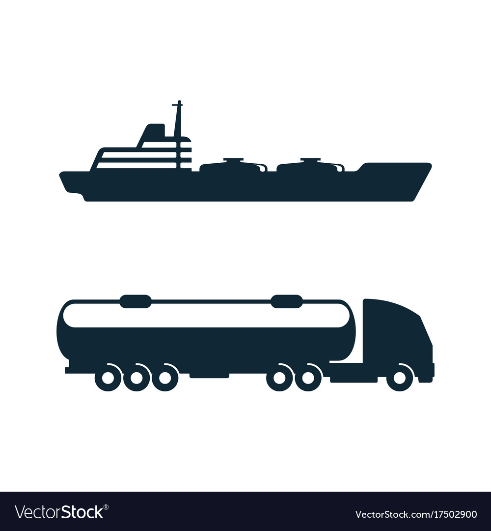 Gasoline Tanker Truck Oil Ship Icon Set Royalty Free Vector