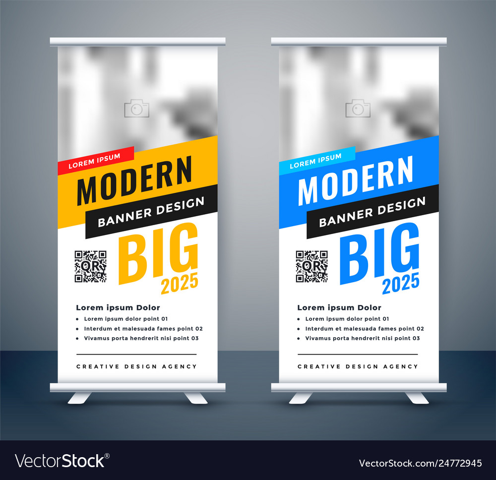 Creative Blue And Yellow Rollup Standee Banner Vector Image