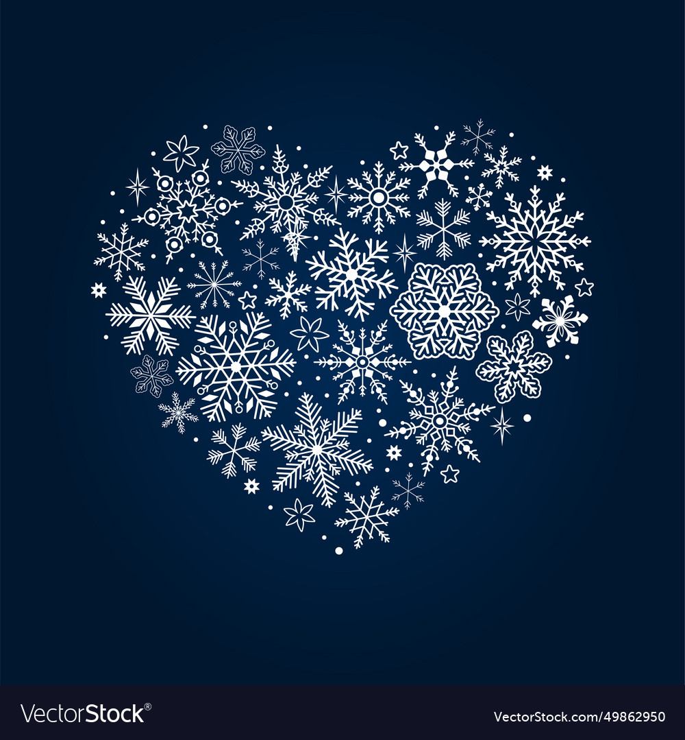 White Many Snowflakes In The Shape Of A Herat On Vector Image