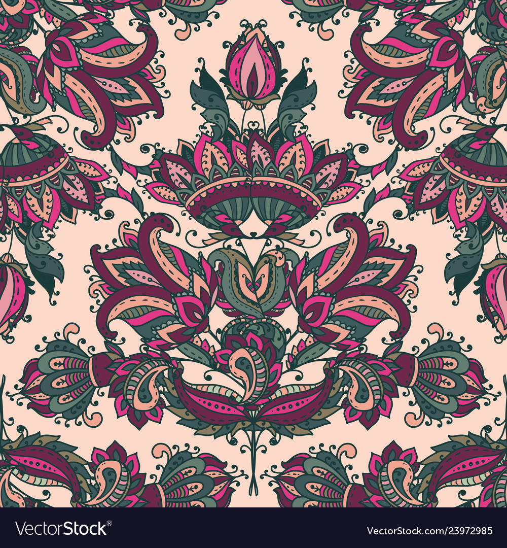 Seamless Pattern With Hand Drawn Paisley Vector Image