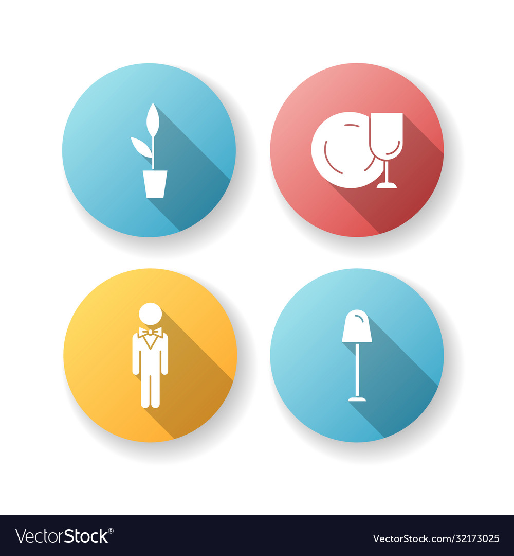 Restaurant Flat Design Long Shadow Glyph Icons Set