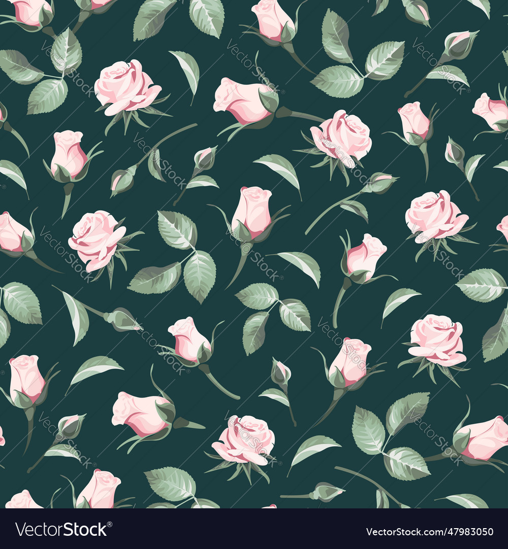 Seamless Floral Patterns With Pink Roses Vector Image