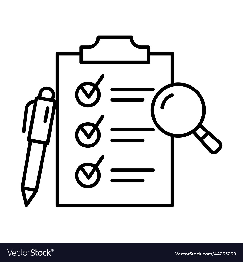 Clipboard With Checklist Pen And Magnifying Glass Vector Image