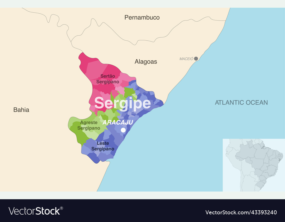 Brazil State Sergipe Administrative Map Showing Vector Image