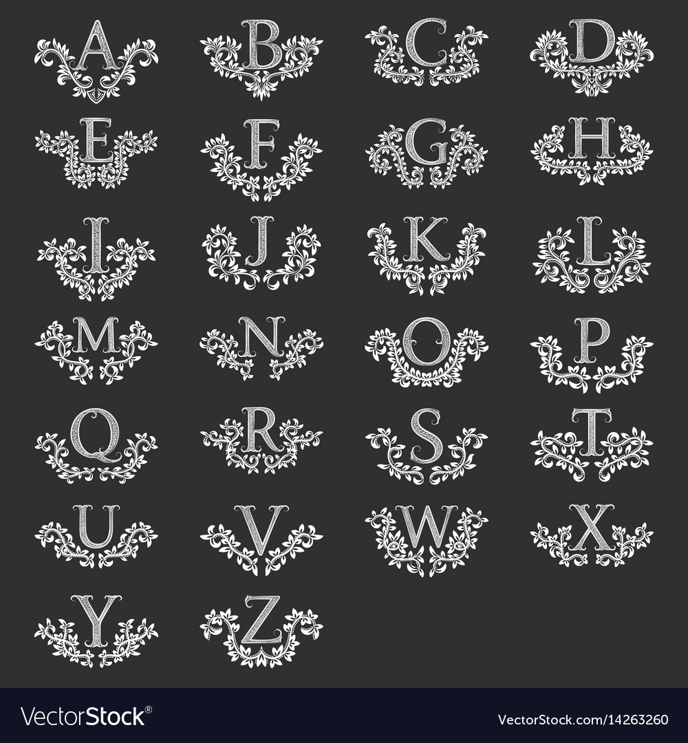 Set Of All Letters Heraldic Monograms Royalty Free Vector