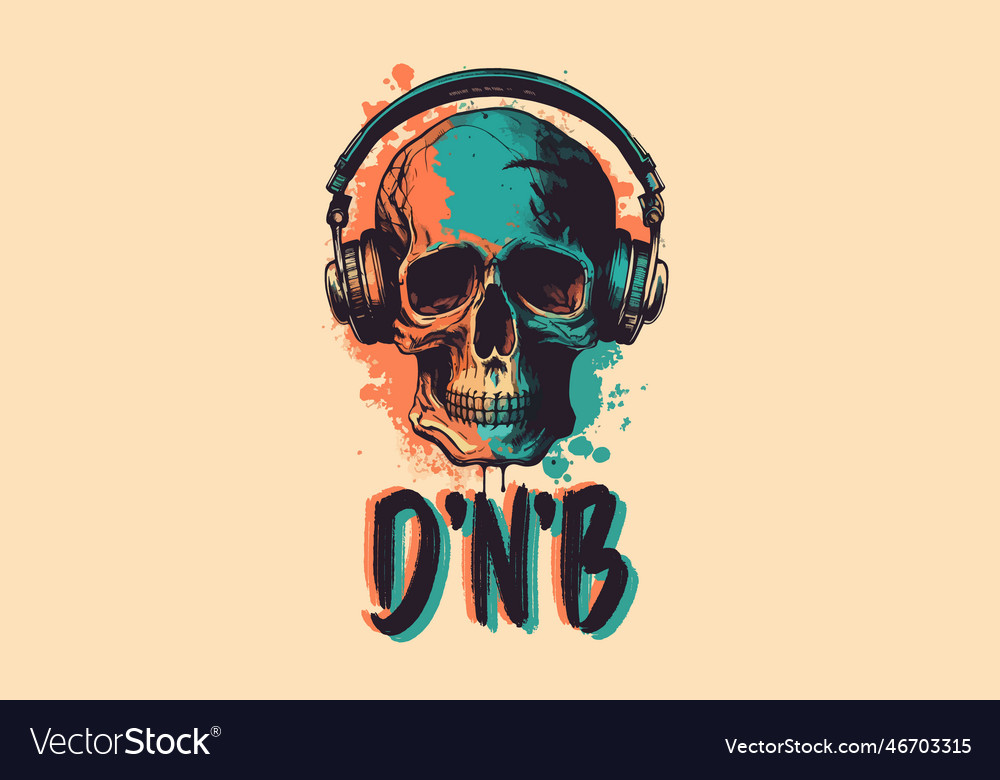 Dj Skull In Headphones Listening Music Royalty Free Vector