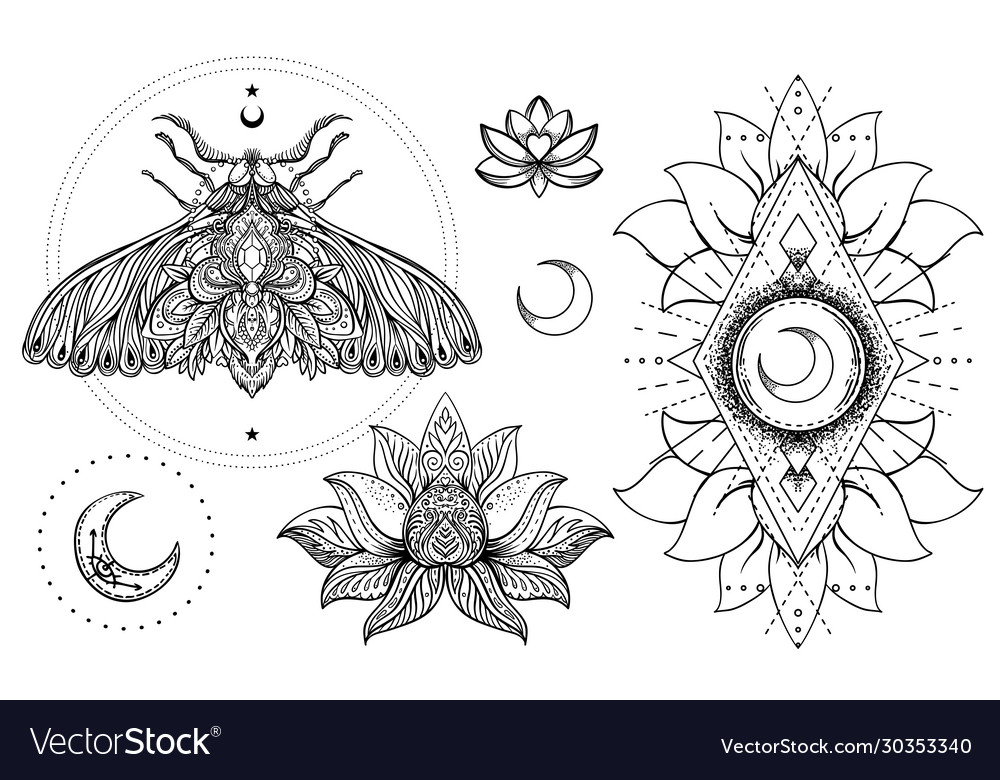 Set Ornamental Boho Chic Style Elements Royalty Free Vector