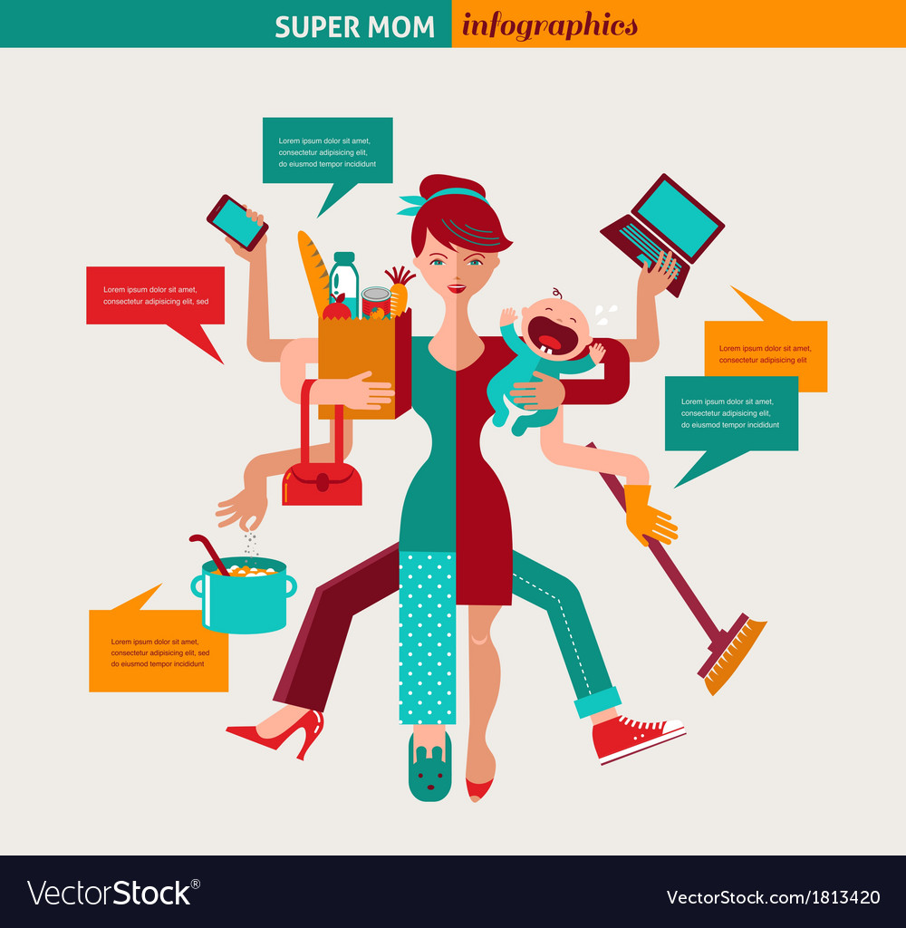 Super Mom Multitasking Mother Royalty Free Vector Image