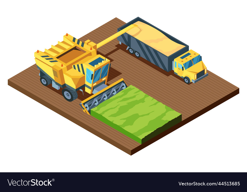 Isometric Combine Harvester Agricultural Machine Vector Image