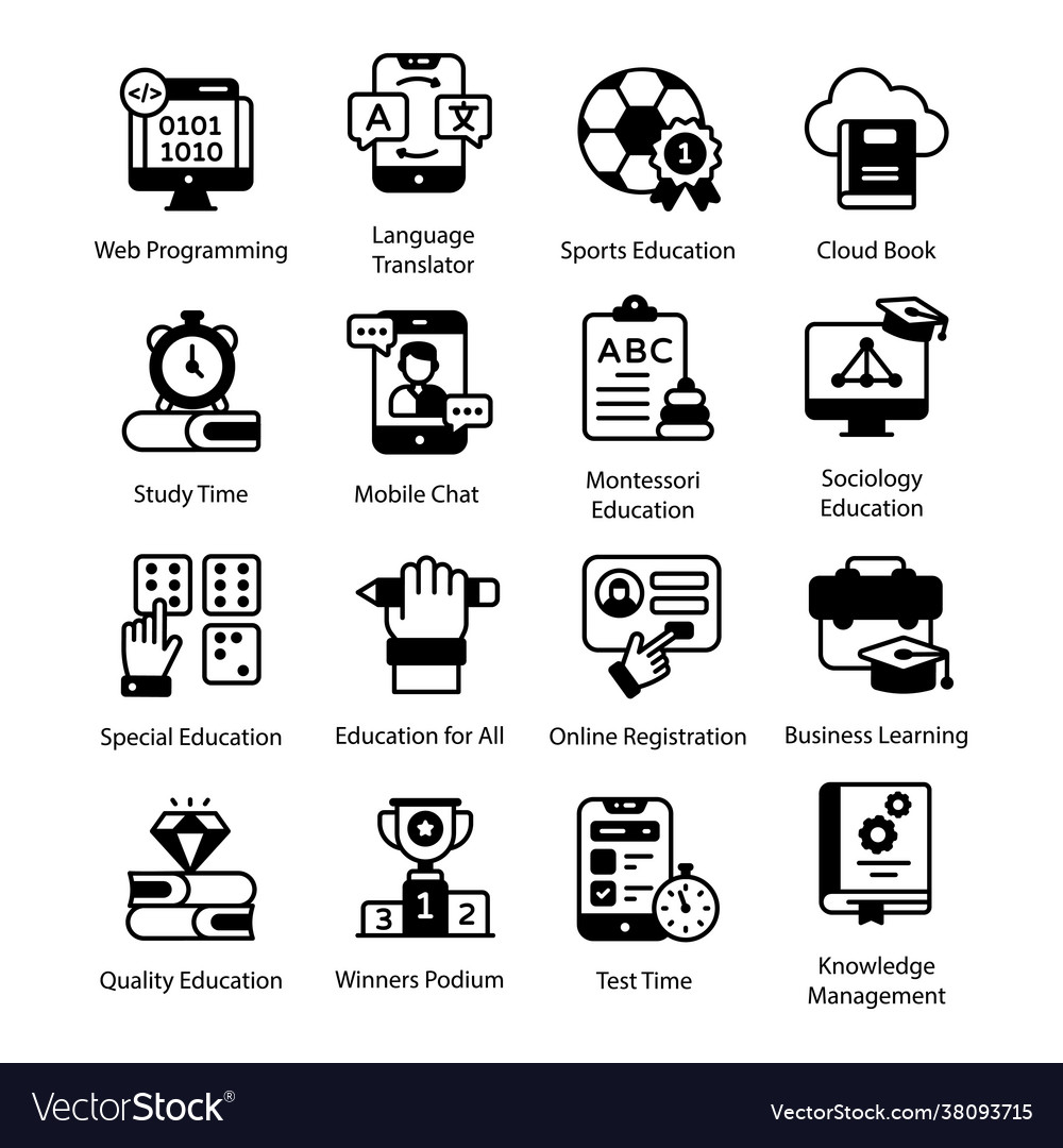 Online Courses Solid Icons Pack Royalty Free Vector Image