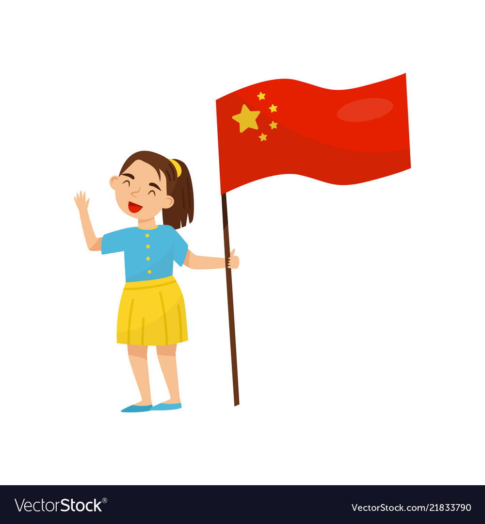 Girl Holding National Flag Of China Design Vector Image