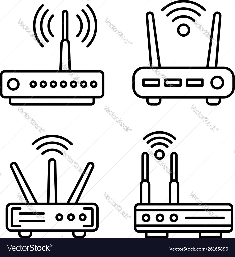 Router Icons Set Outline Style Royalty Free Vector Image