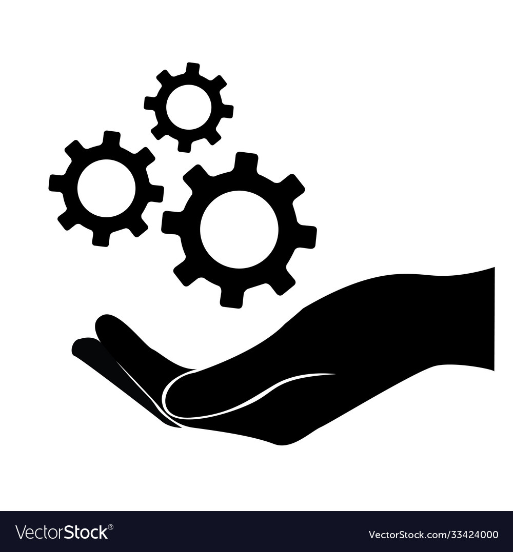 Hand Holding Gear Engineer Symbol Royalty Free Vector Image