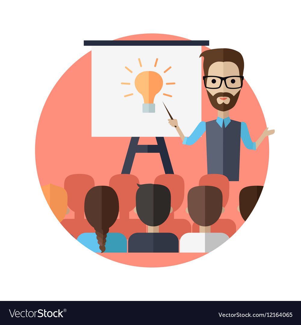 Lecturer Making A Presentation Near Whiteboard Vector Image