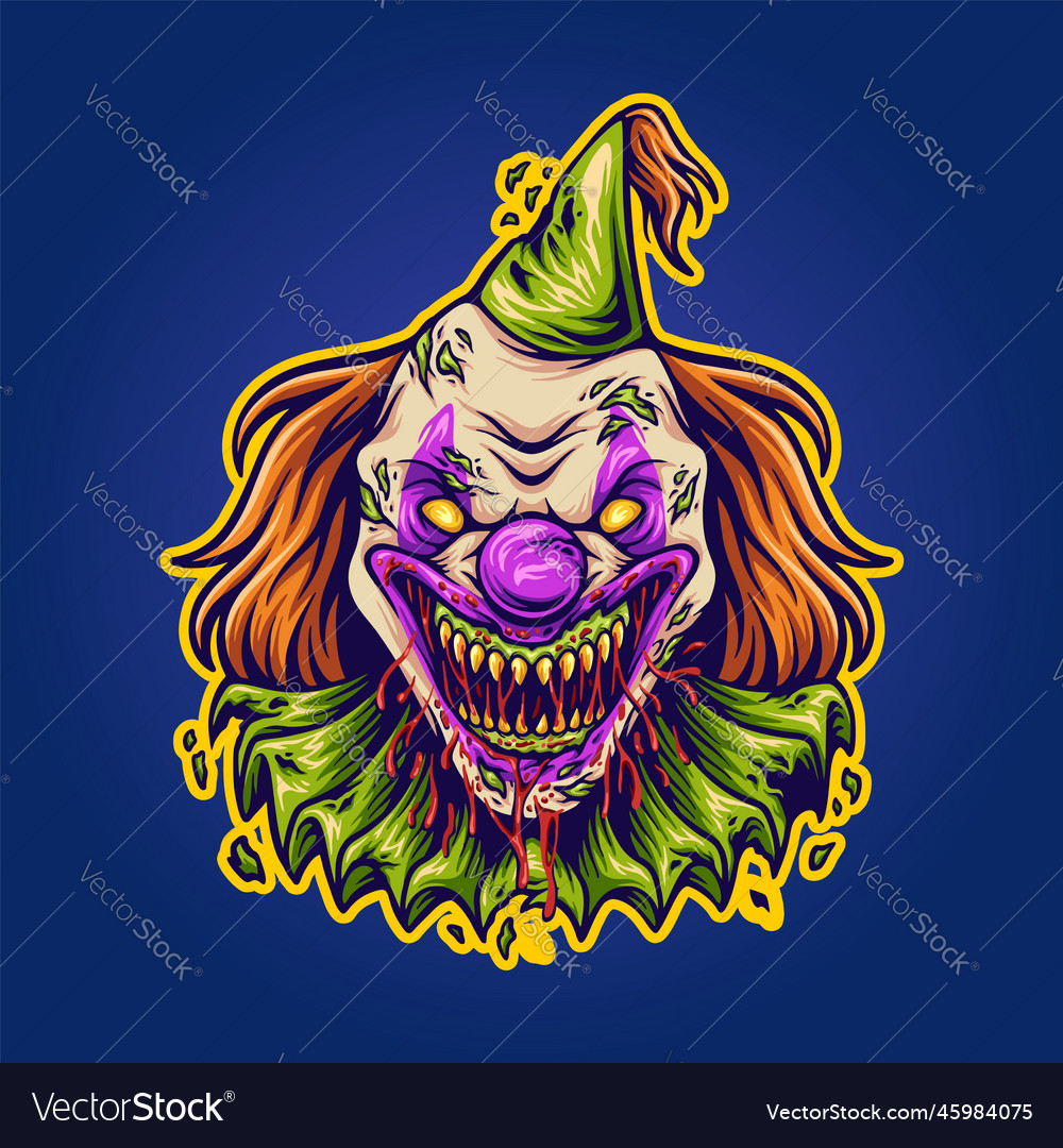 Creepy Horror Evil Clown Head Logo Cartoon Vector Image