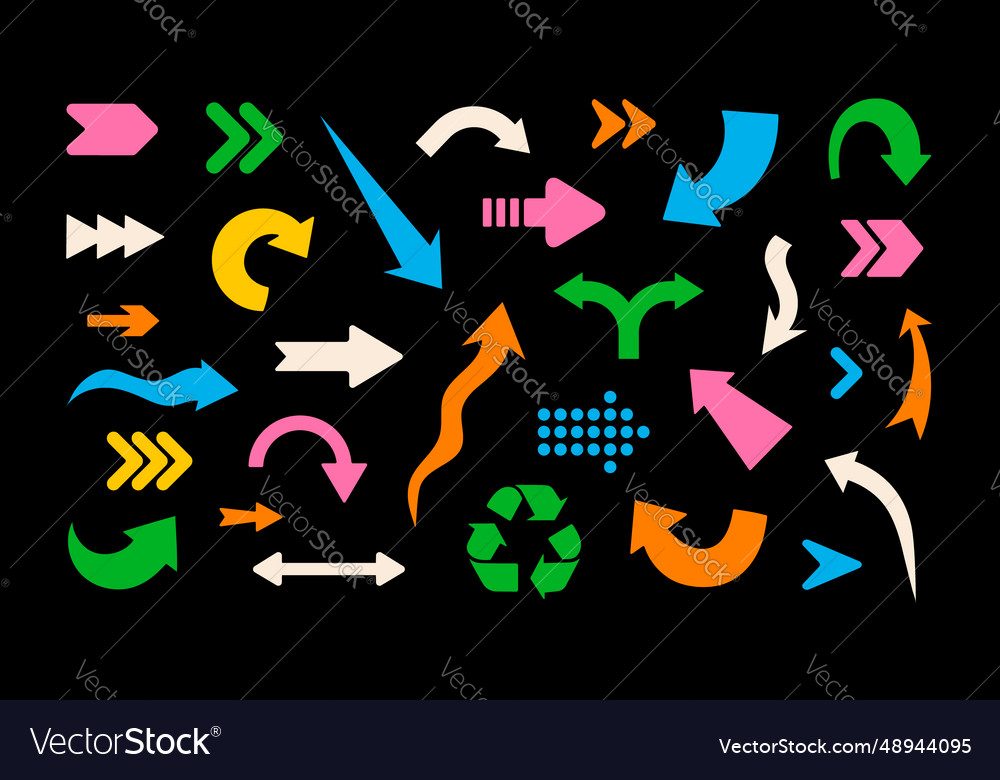 Colorful Arrows Set On Dark Background Abstract Vector Image