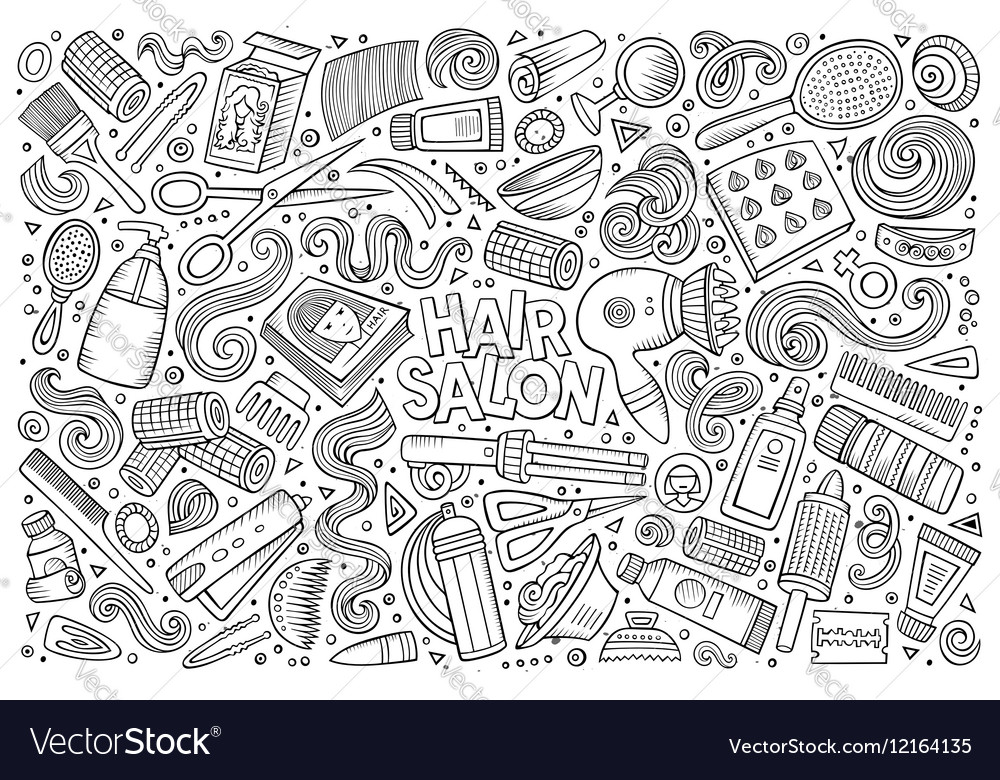 Cartoon Set Of Hair Salon Theme Objects Royalty Free Vector