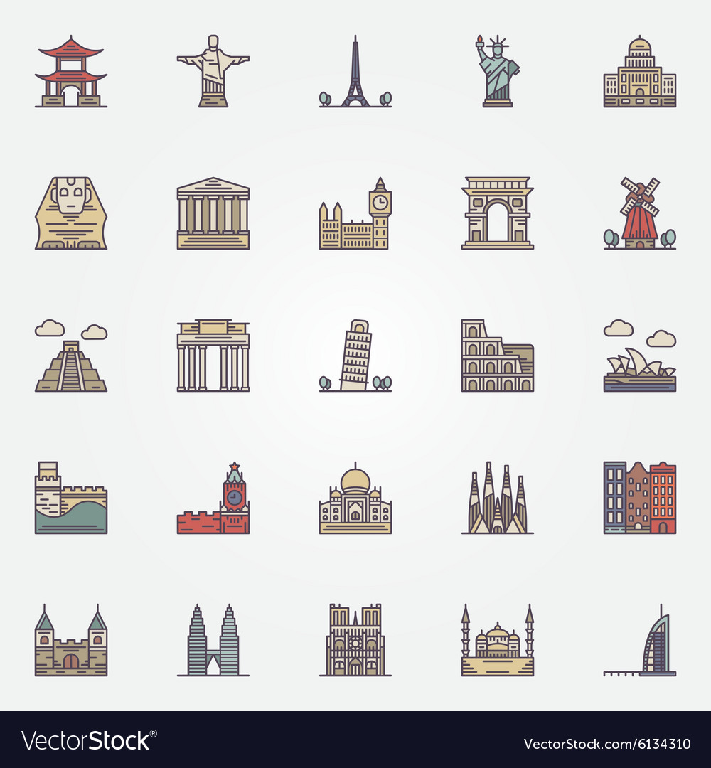 Landmark Icons Set Royalty Free Vector Image Vectorstock