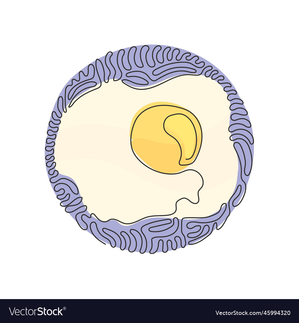 Single Continuous Line Drawing Fried Egg Vector Image