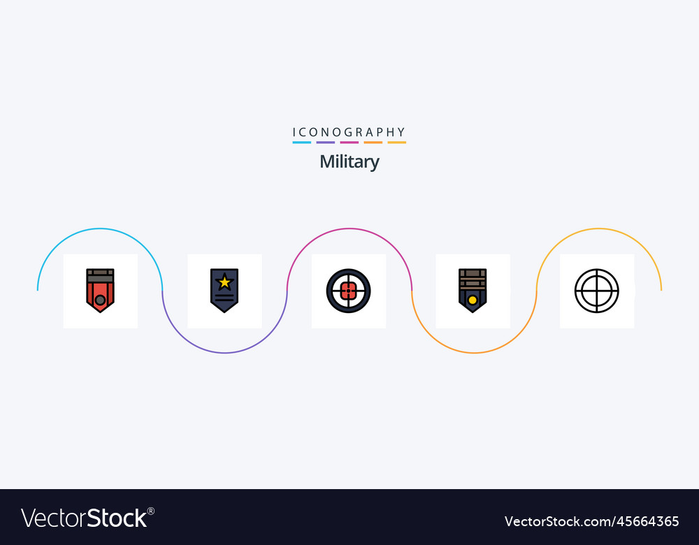 Military Line Filled Flat 5 Icon Pack Including Vector Image