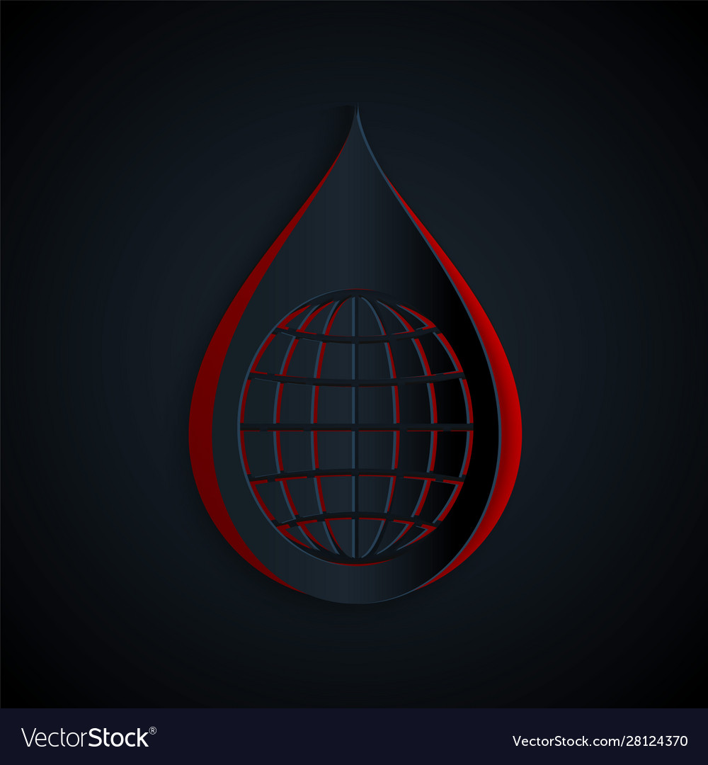 Paper Cut Earth Planet In Water Drop Icon Isolated