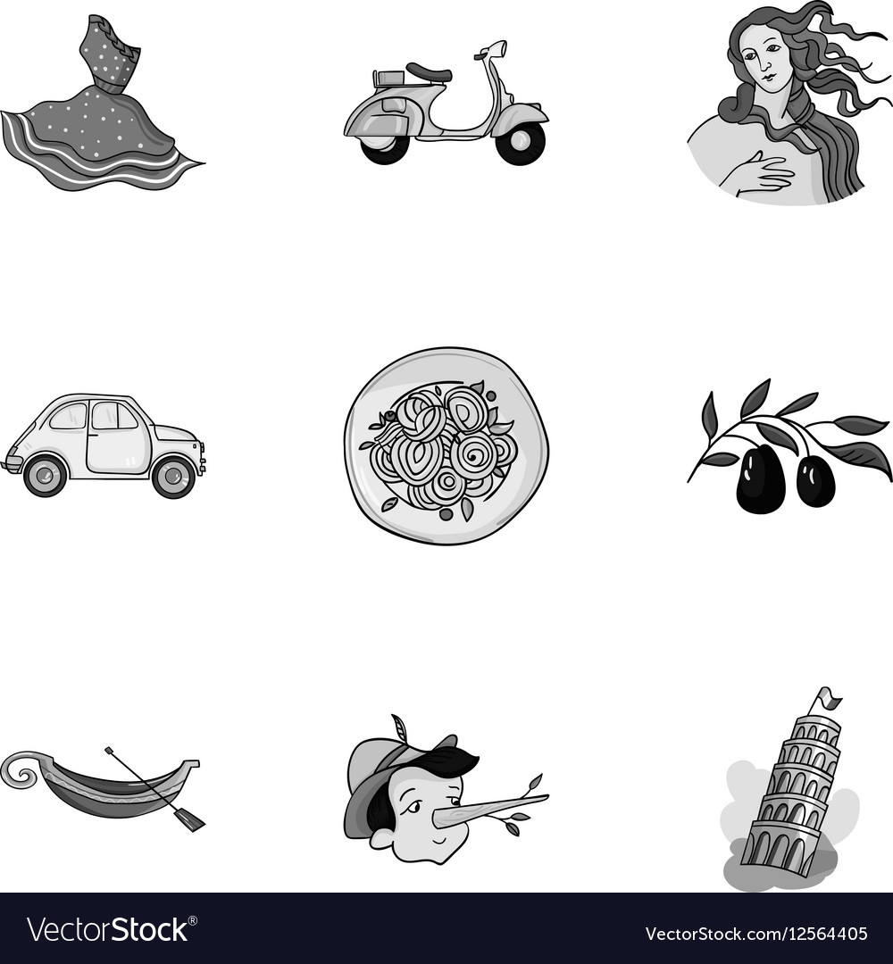 Italy Country Set Icons In Monochrome Style Big Vector Image