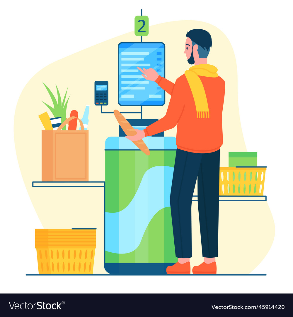 Self Service In Grocery Store Supermarket Vector Image