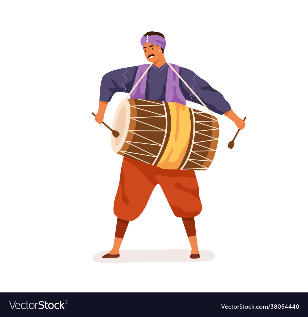 Indian Musician Playing Big Dholak Drum Royalty Free Vector