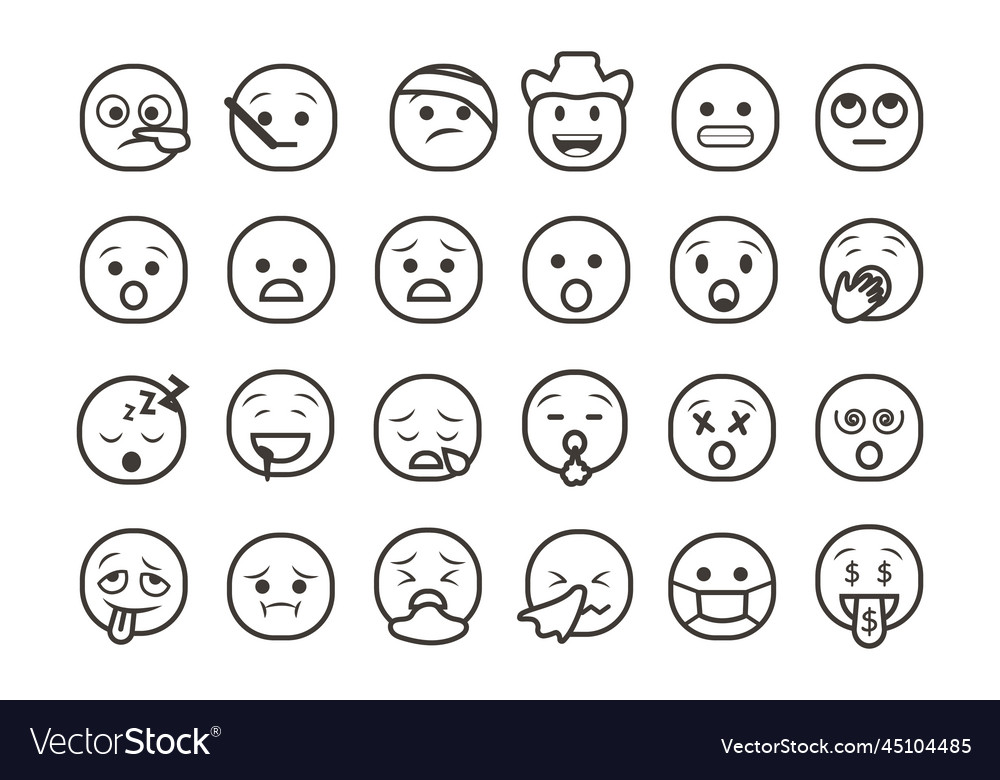 Set Of Emoticon Smiley Icons Cartoon Emoji Vector Image