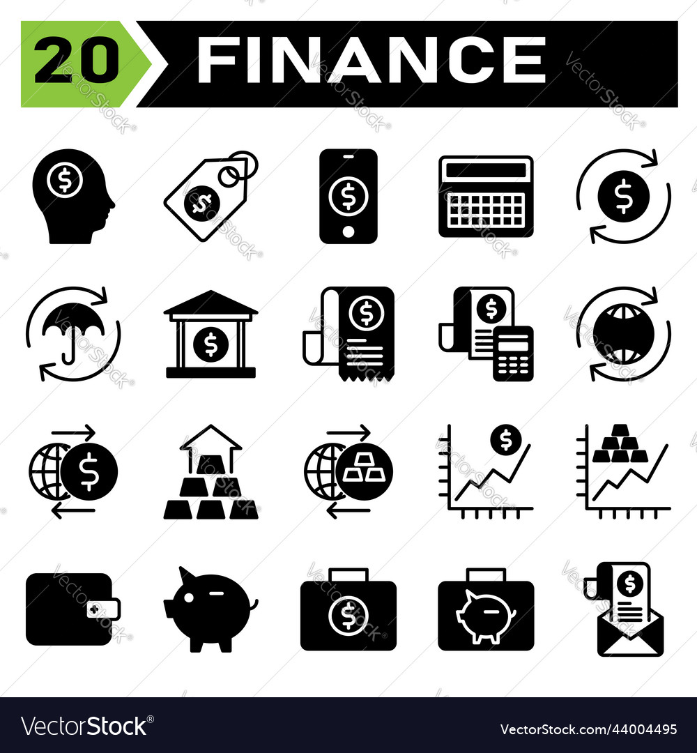 Finance Icon Set Include Head Money Dollar Vector Image