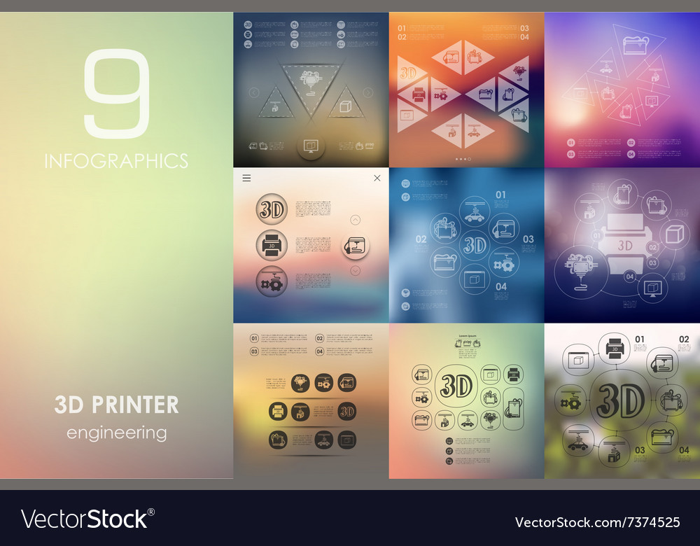 Three D Printer Infographic With Unfocused Vector Image