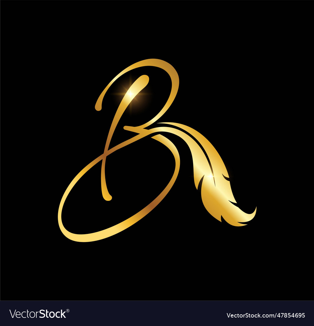 Golden Feather Monogram Logo Initial Letter B Vector Image