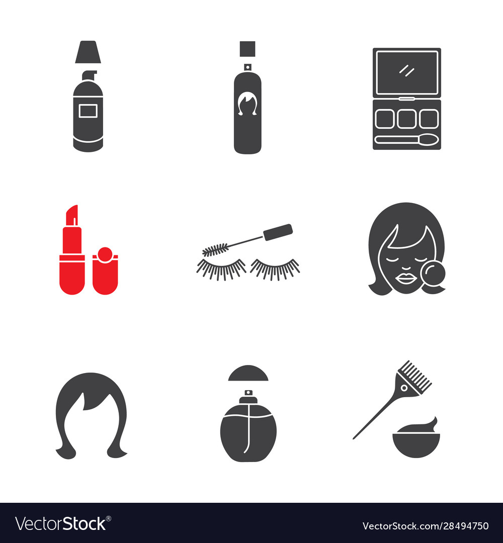 Cosmetics Accessories Glyph Icons Set Royalty Free Vector