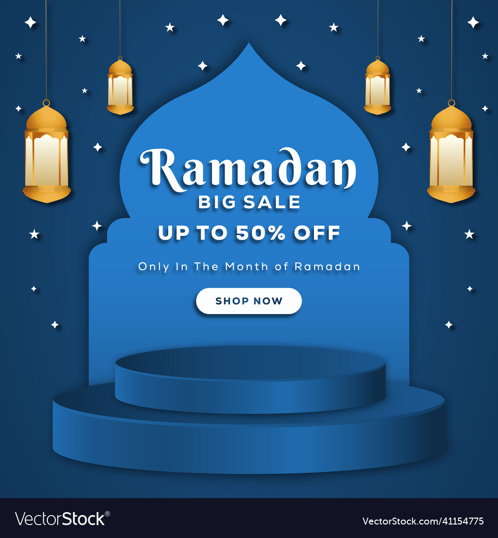 Ramadan Sale Banner With Podium And Frame Vector Image