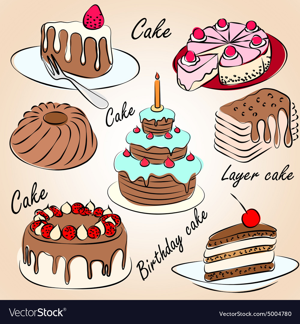 Cake Set Royalty Free Vector Image VectorStock