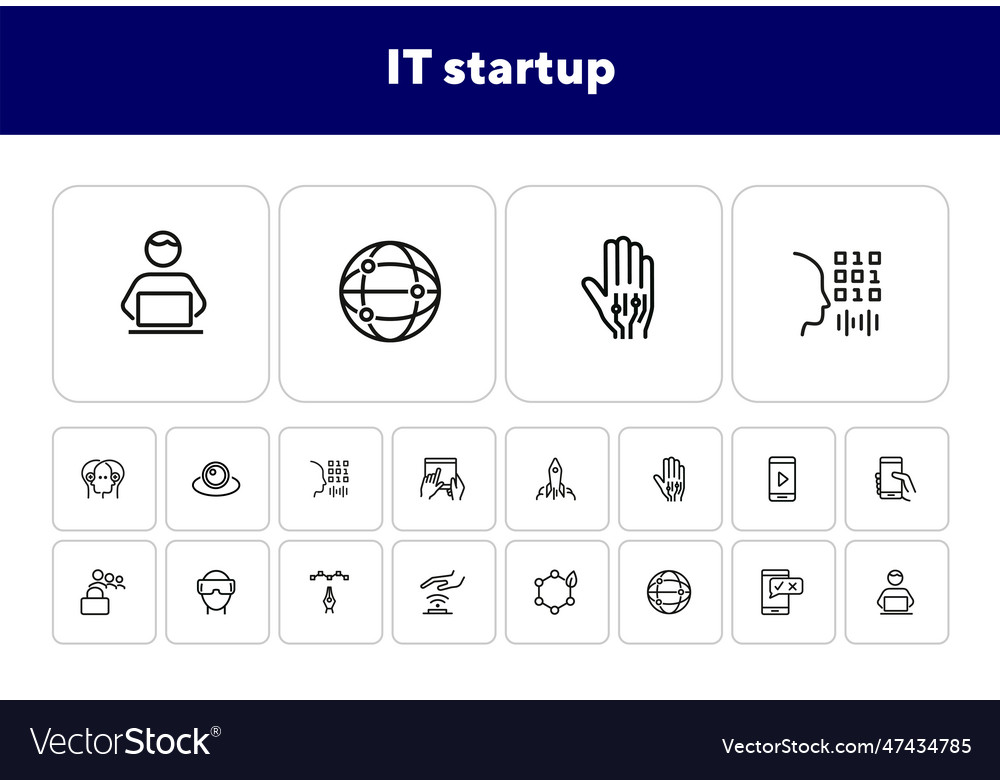 It Startup Line Icon Set Royalty Free Vector Image