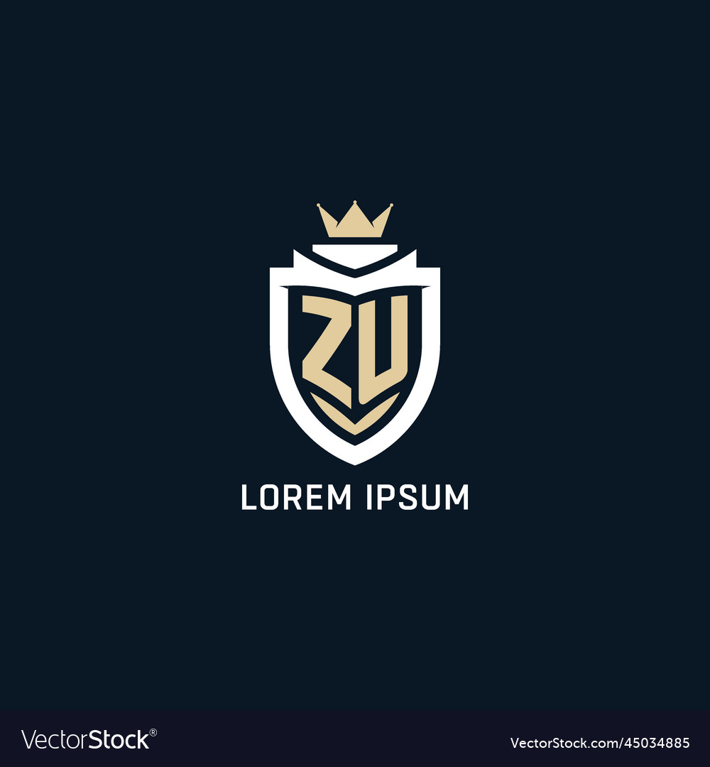 Initial Letter Zu Shield And Crown Logo Style Vector Image