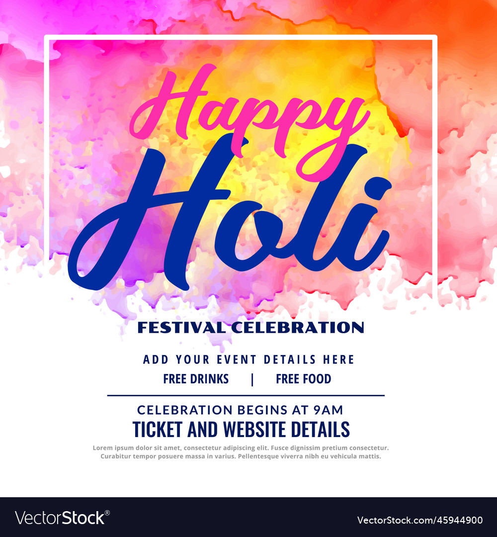 Happy Holi Festival Celebration Invitation Card Vector Image