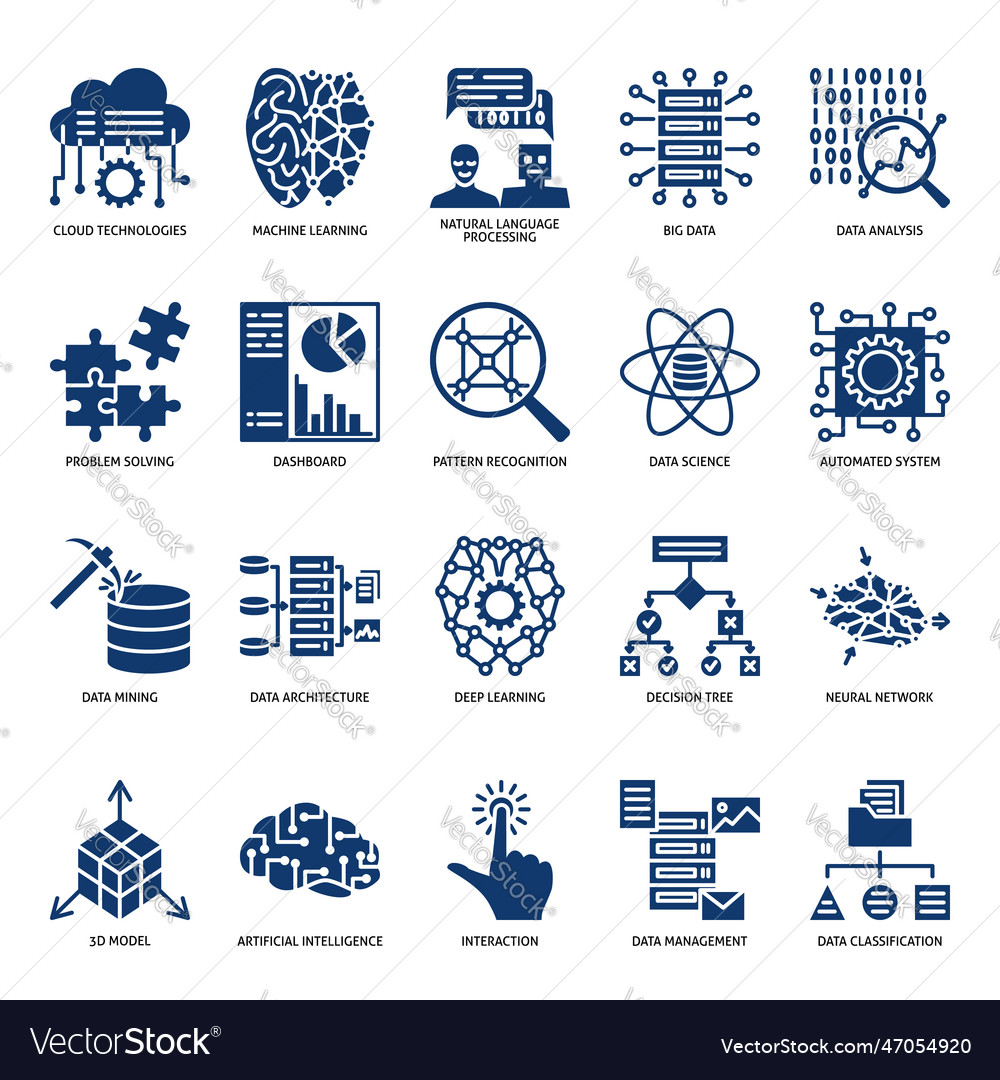 Computer Neural Network Icon Set Royalty Free Vector Image