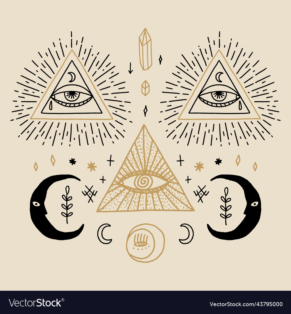 Moon And Eye Of Providence Vintage Symbol Masonic Vector Image