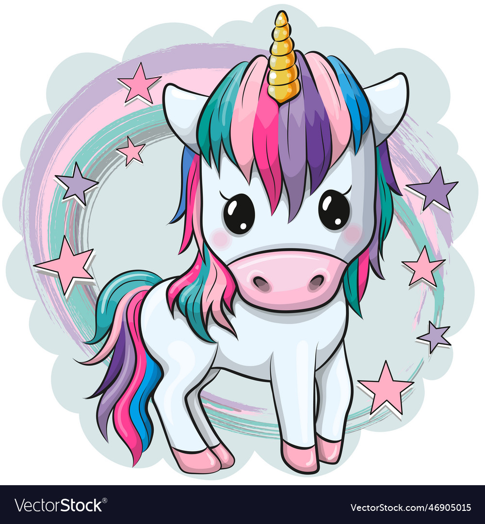 Cute Cartoon Unicorn With Stars Royalty Free Vector Image