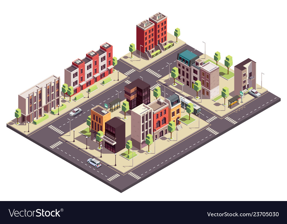 Isometric City Block Composition Royalty Free Vector Image