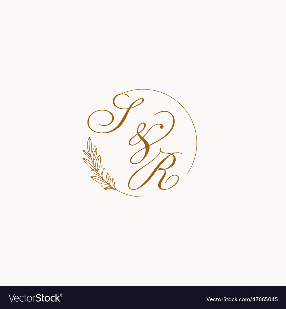 Initials Sr Wedding Monogram Logo With Leaves Vector Image