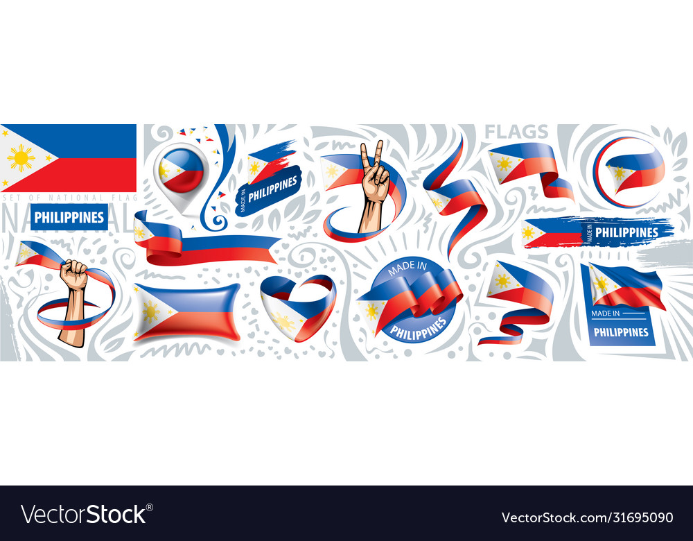 Set National Flag Philippines Royalty Free Vector Image