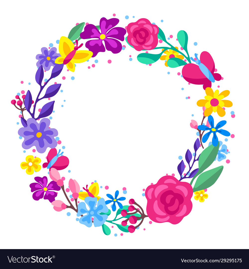 Frame With Spring Flowers Beautiful Decorative Vector Image